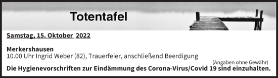 Anzeige von Totentafel vom 15.10.2022 von MGO