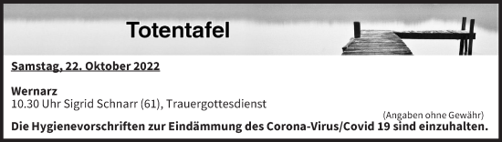 Anzeige von Totentafel vom 22.10.2022 von MGO