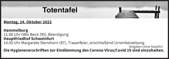 Anzeige von Totentafel vom 24.10.2022 von MGO