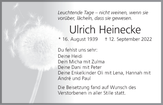 Anzeige von Ulrich Heinecke von MGO