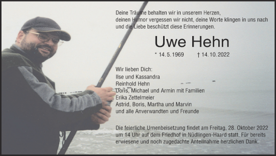 Anzeige von Uwe Hehn von MGO