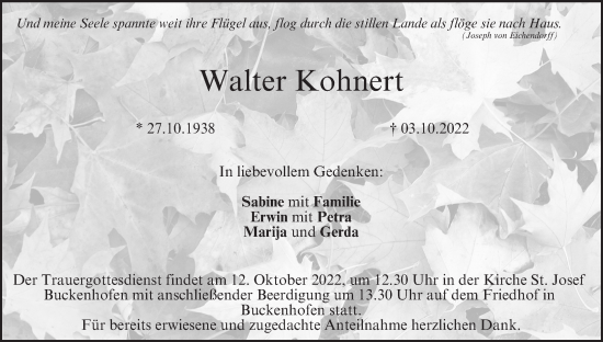Anzeige von Walter Kohnert von MGO