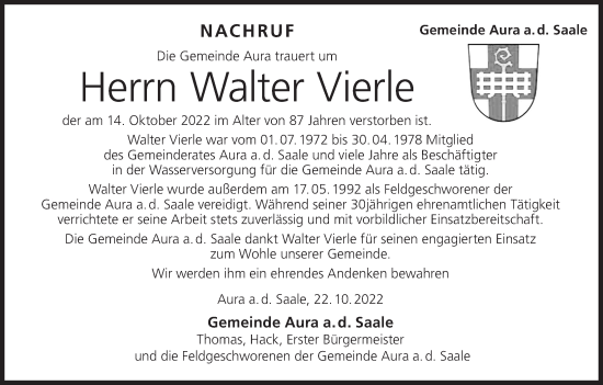 Anzeige von Walter Vierle von MGO