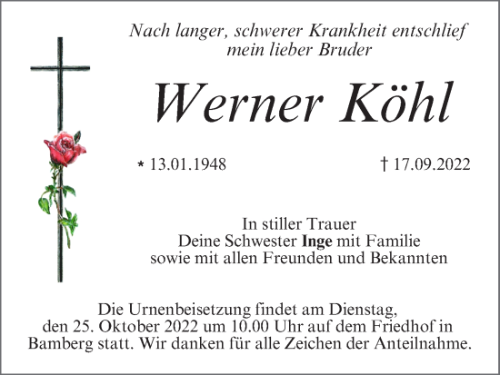 Anzeige von Werner Köhl von MGO