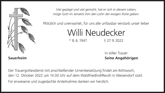 Anzeige von Willi Neudecker von MGO
