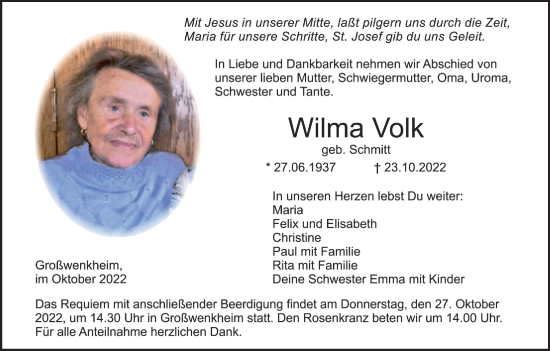 Anzeige von Wilma Volk von MGO
