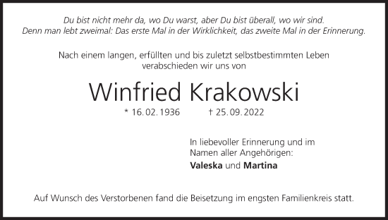 Anzeige von Winfried Krakowski von MGO