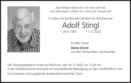 Anzeige von Adolf Stingl von MGO