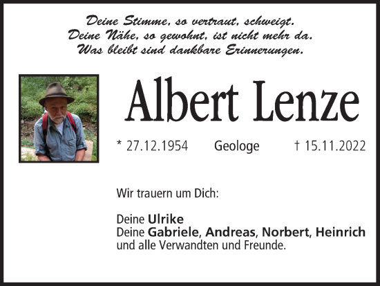Anzeige von Albert Lenze von MGO