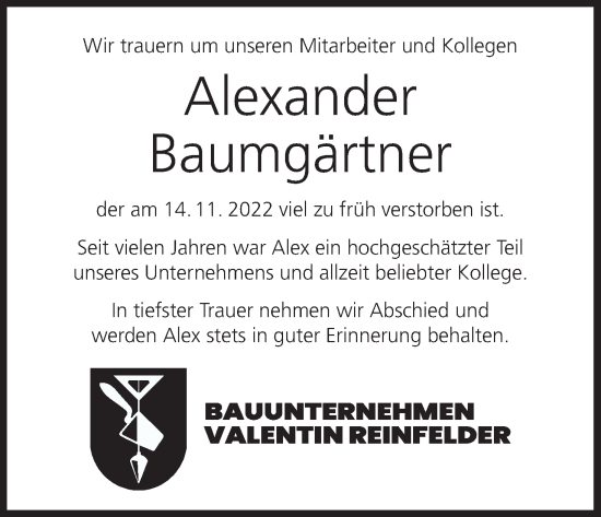 Anzeige von Alexander Baumgärtner von MGO