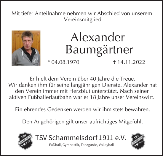 Anzeige von Alexander Baumgärtner von MGO