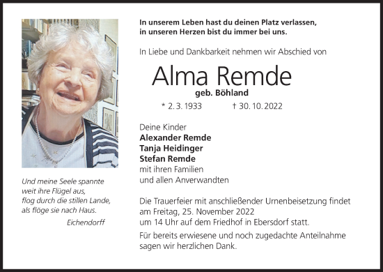 Anzeige von Alma Remde von MGO