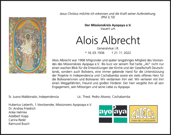 Anzeige von Alois Albrecht von MGO