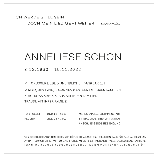 Anzeige von Anneliese Schön von MGO