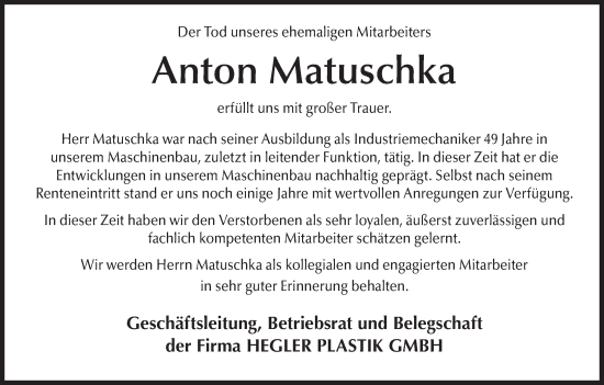 Anzeige von Anton Matuschka von MGO