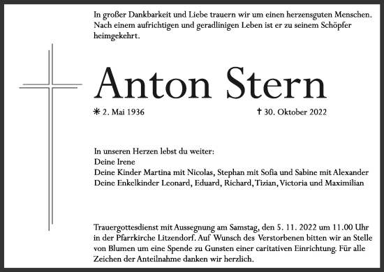 Anzeige von Anton Stern von MGO