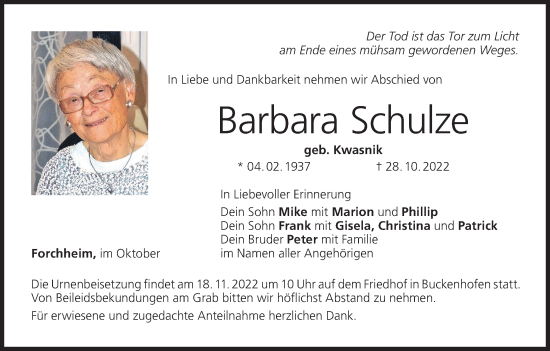 Anzeige von Barbara Schulze von MGO