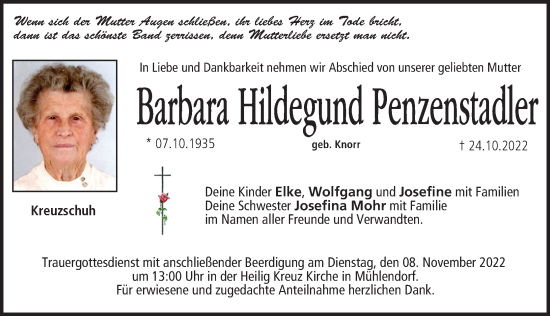 Anzeige von Barbara Hildegund Penzenstadler von MGO