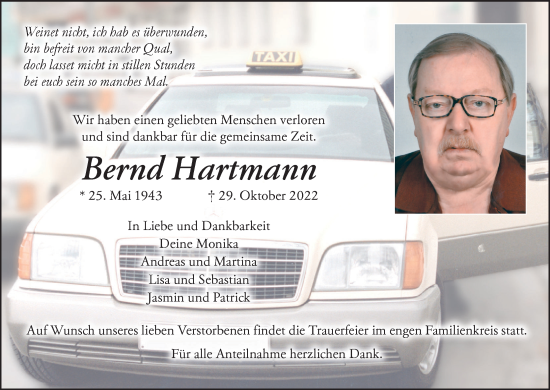 Anzeige von Bernd Hartmann von MGO