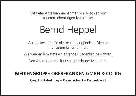 Anzeige von Bernd Heppel von MGO