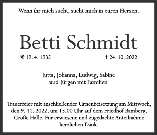 Anzeige von Betti Schmidt von MGO