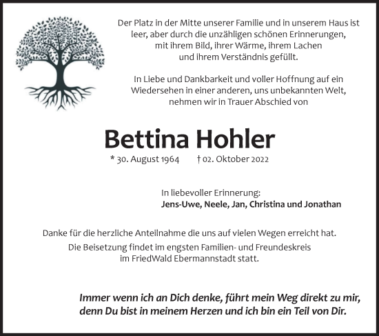 Anzeige von Bettina Hohler von MGO