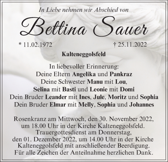 Anzeige von Bettina Sauer von MGO