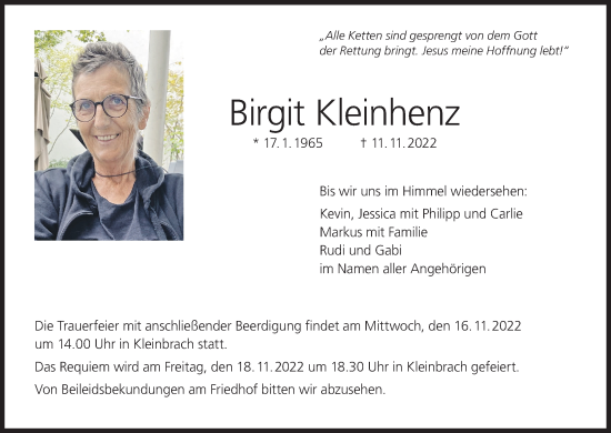 Anzeige von Birgit Kleinhenz von MGO
