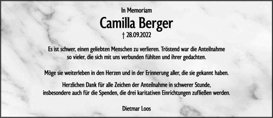 Anzeige von Camilla Berger von MGO
