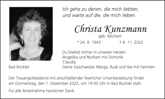 Anzeige von Christa Kunzmann von MGO