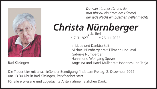 Anzeige von Christa Nürnberger von MGO