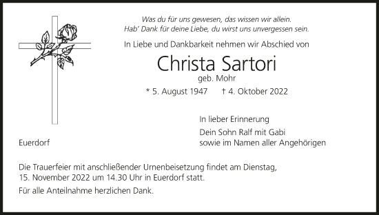 Anzeige von Christa Sartori von MGO