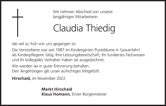 Anzeige von Claudia Thiedig von MGO