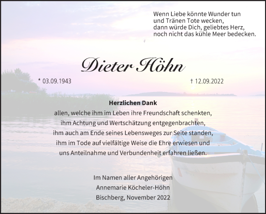 Anzeige von Dieter Höhn von MGO