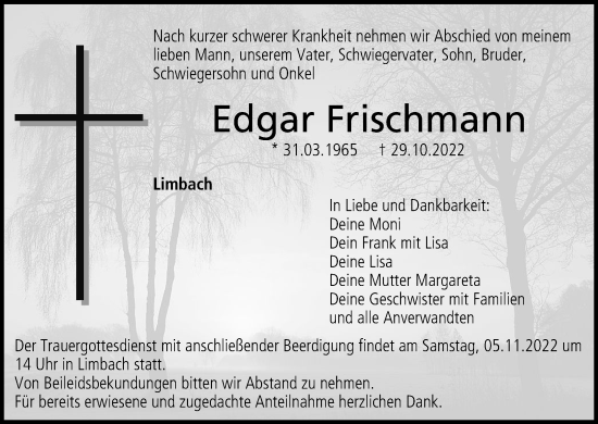 Anzeige von Edgar Frischmann von MGO
