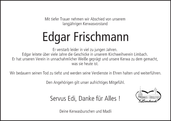 Anzeige von Edgar Frischmann von MGO