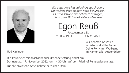 Anzeige von Egon Reuß von MGO