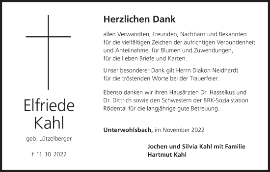 Anzeige von Elfriede Kahl von MGO