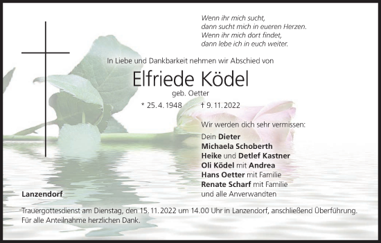 Anzeige von Elfriede Ködel von MGO