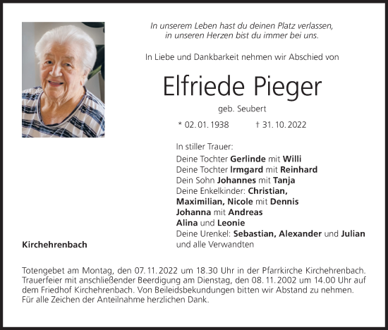 Anzeige von Elfriede Pieger von MGO