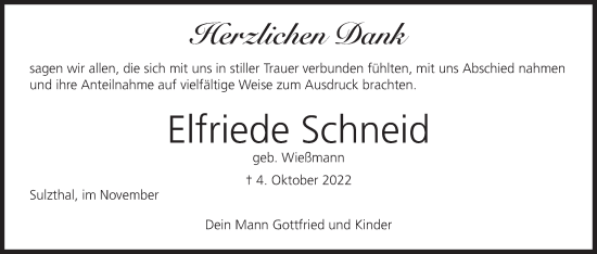 Anzeige von Elfriede Schneid von MGO
