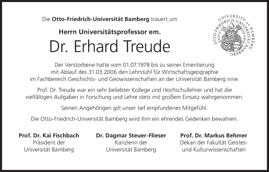 Anzeige von Erhard Treude von MGO