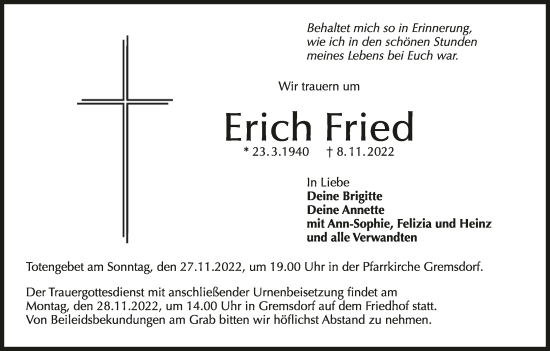 Anzeige von Erich Fried von MGO