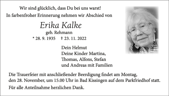 Anzeige von Erika Kalke von MGO