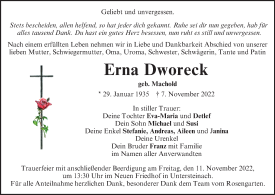 Anzeige von Erna Dworeck von MGO