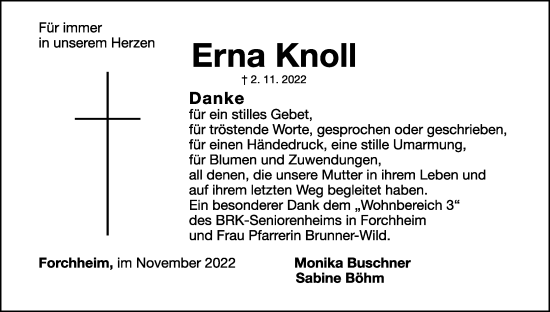 Anzeige von Erna Knoll von MGO