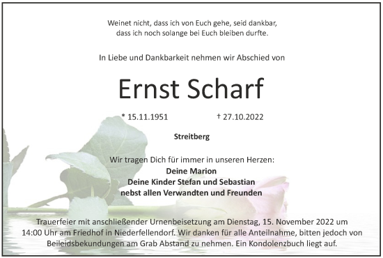 Anzeige von Ernst Scharf von MGO