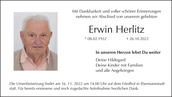 Anzeige von Erwin Herlitz von MGO