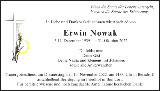 Anzeige von Erwin Nowak von MGO