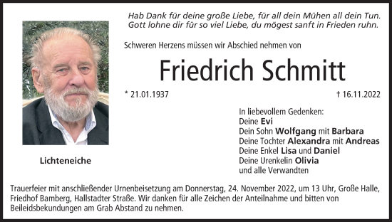 Anzeige von Friedrich Schmitt von MGO